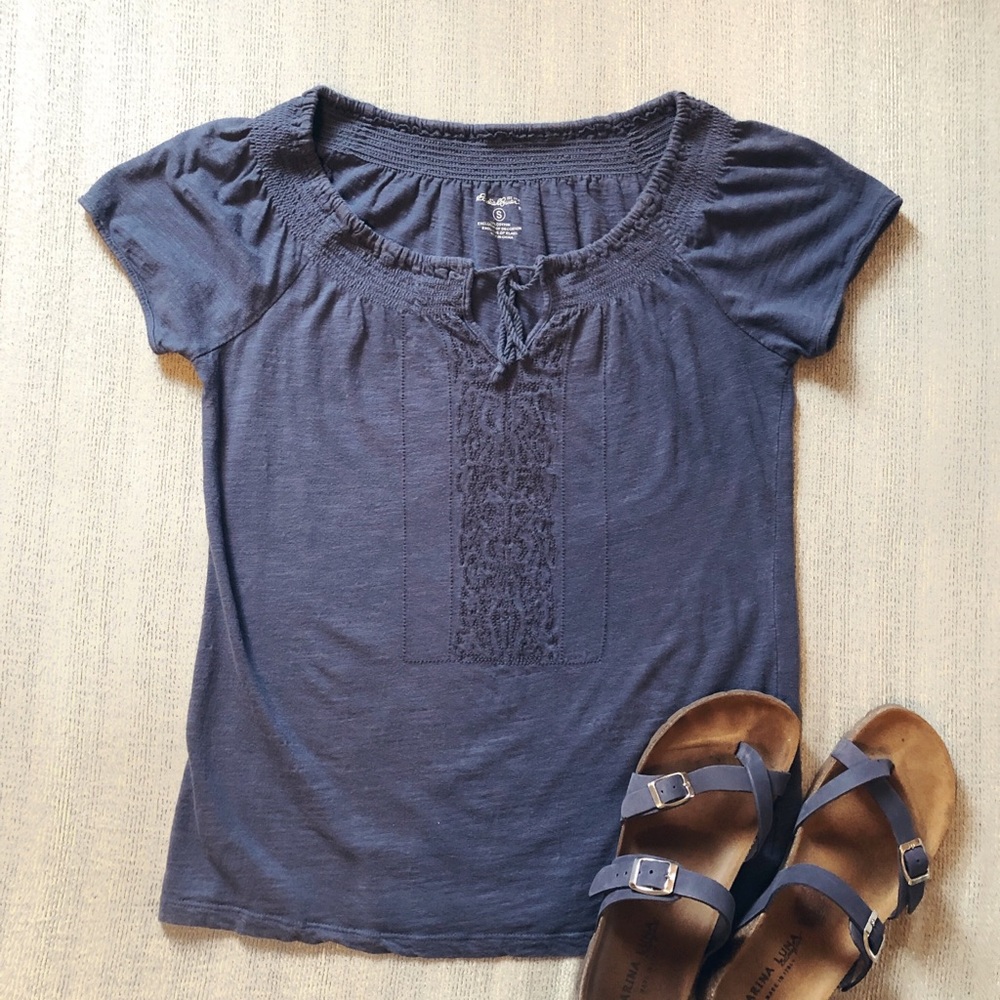 Eddie Bauer | Navy Embroidered Top
